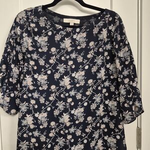 LOFT Floral Navy Blue Women's Top